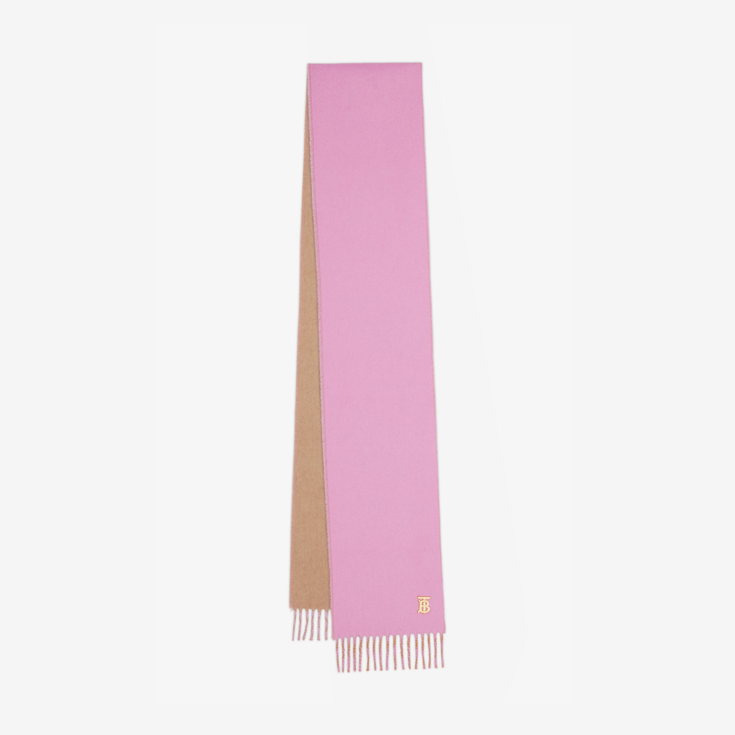 双面两用专属标识装饰羊绒围巾 (樱花粉色 / 驼色) | Burberry® 博柏利官网 - 1