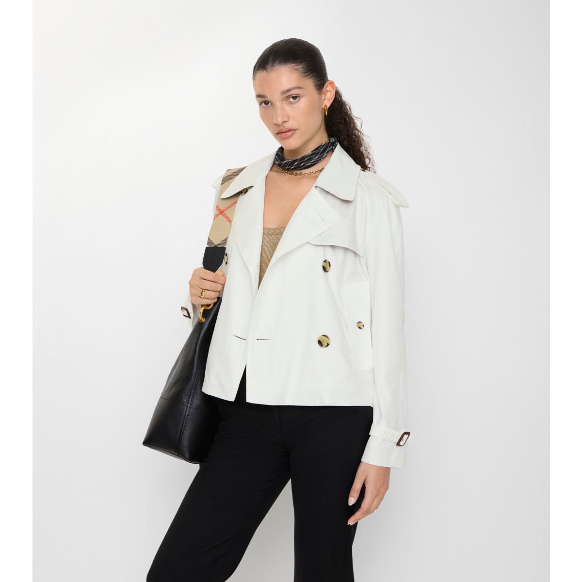  Check Cropped Tropical Gabardine Mayfair Trench Jacket