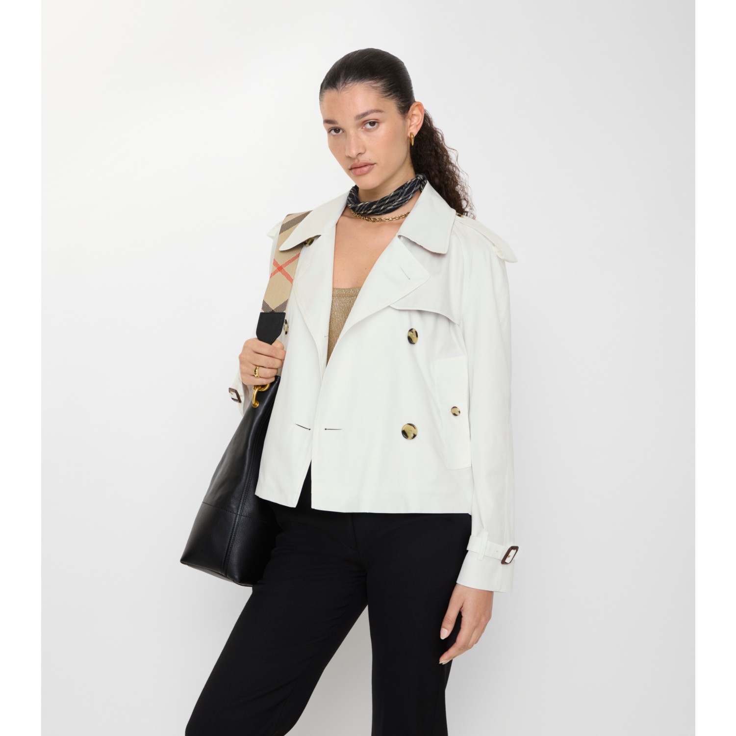 Cropped Tropical Gabardine Trench Jacket
