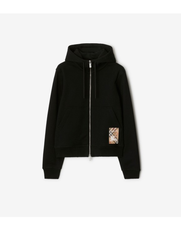 Check Label Cotton Zip Hoodie