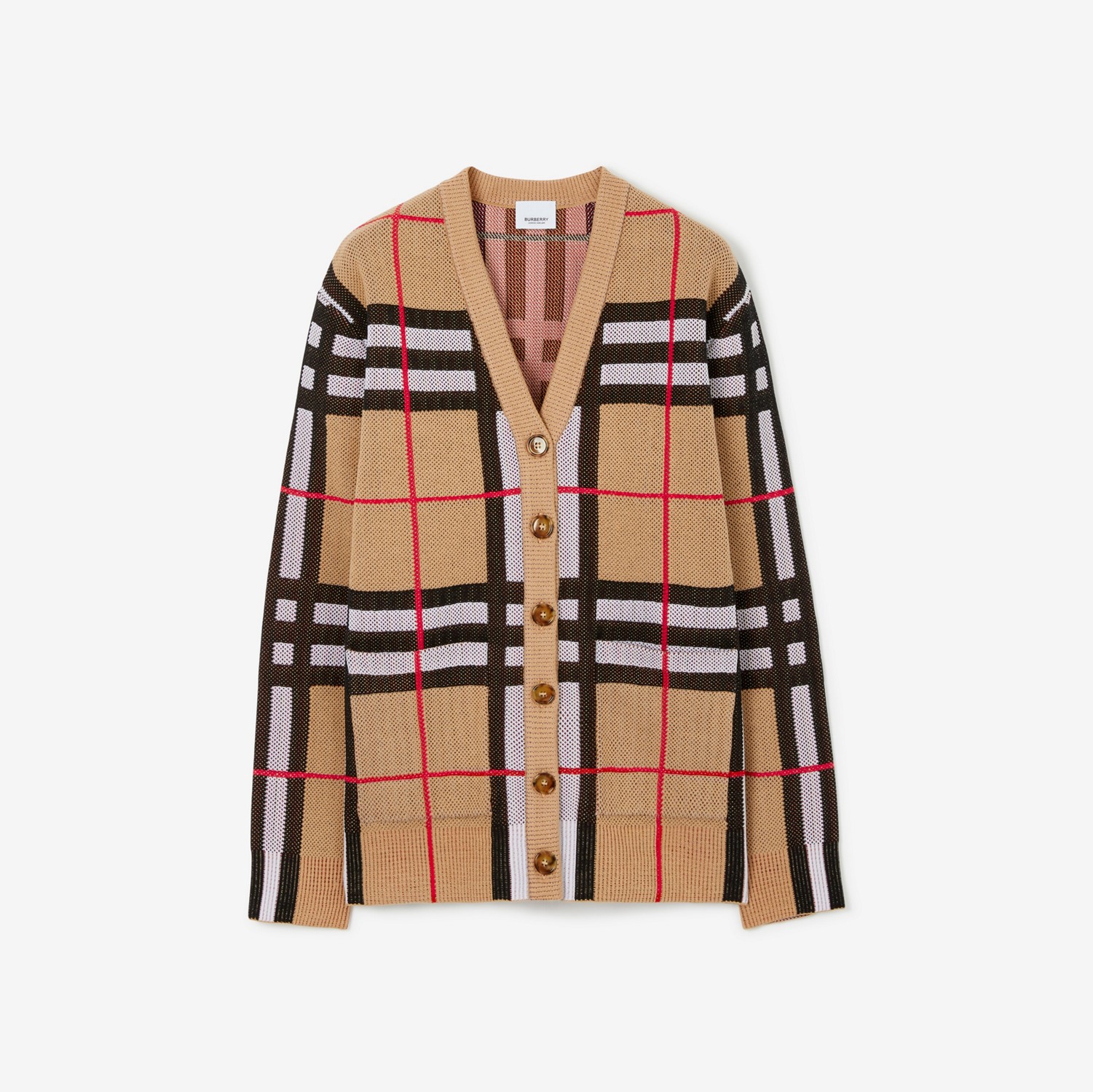 Check Technical Cotton Cardigan in Archive Beige - Women | Burberry® Official