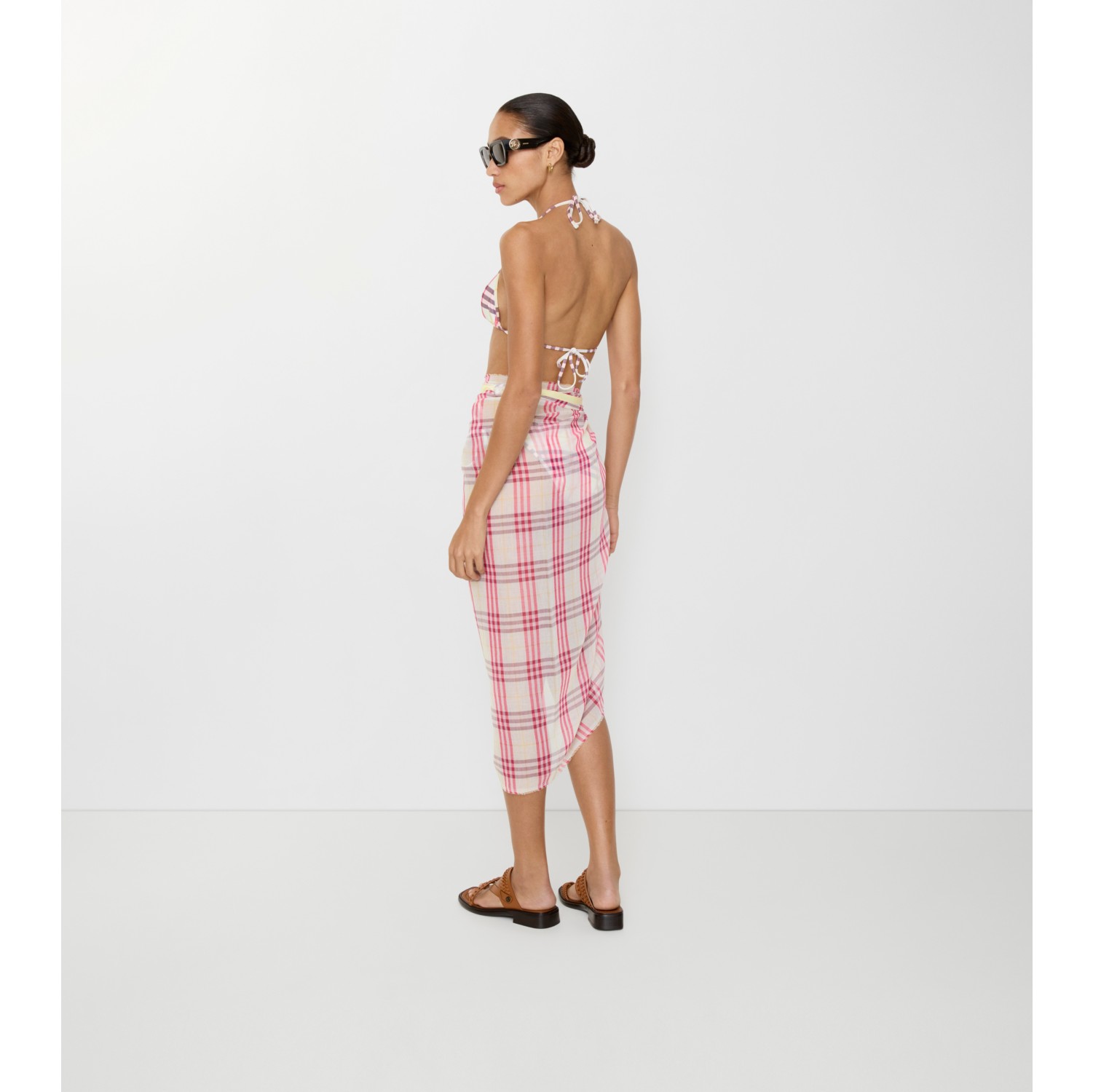 Check Cotton Sarong in Aubergine purple | Burberry® Official