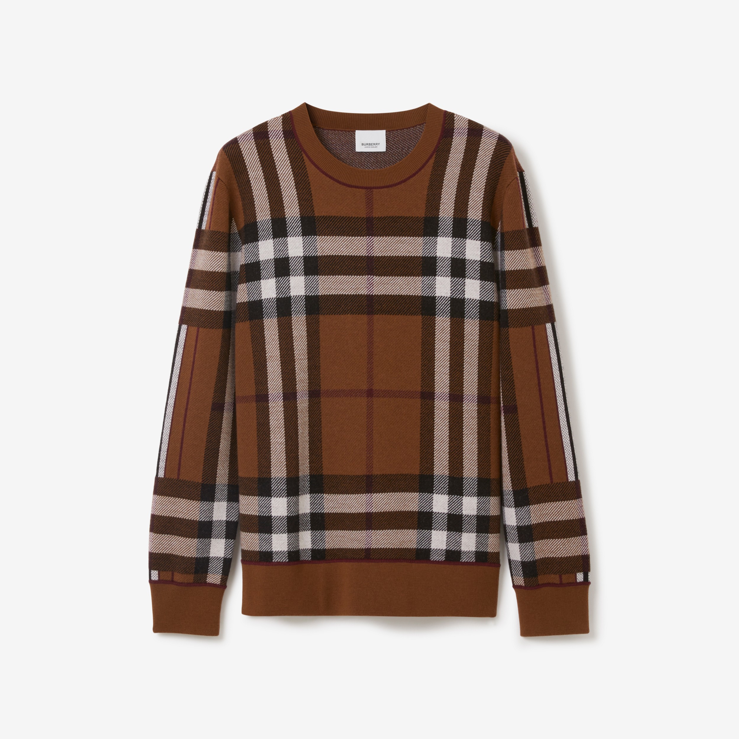 Check Merino Wool Jacquard Sweater in Dark Birch Brown - Women | Burberry® Official - 1