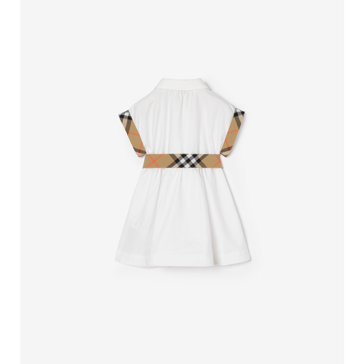  Check Trim Cotton Shirt Dress