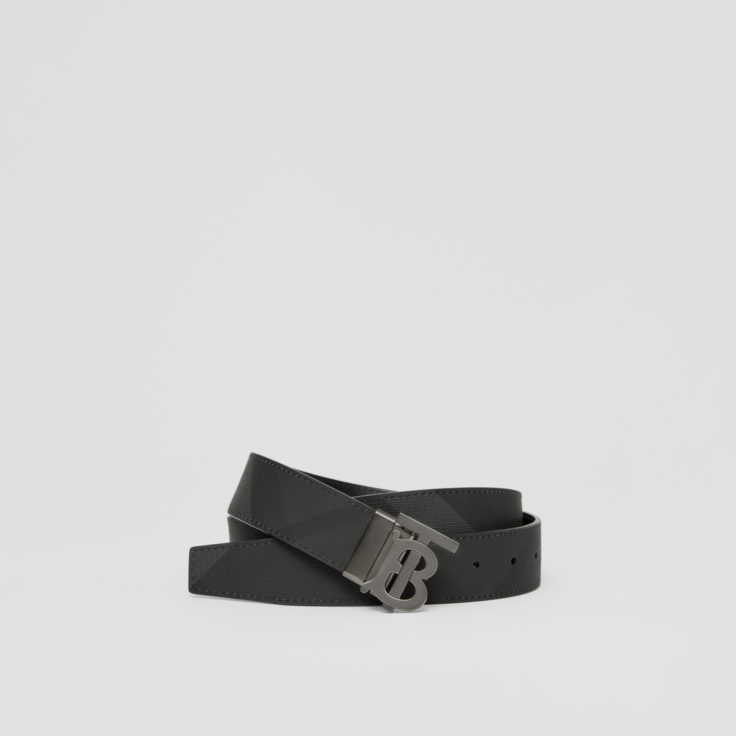 Check and Leather Reversible TB Belt in Charcoal/graphite - Men | Burberry®  Official