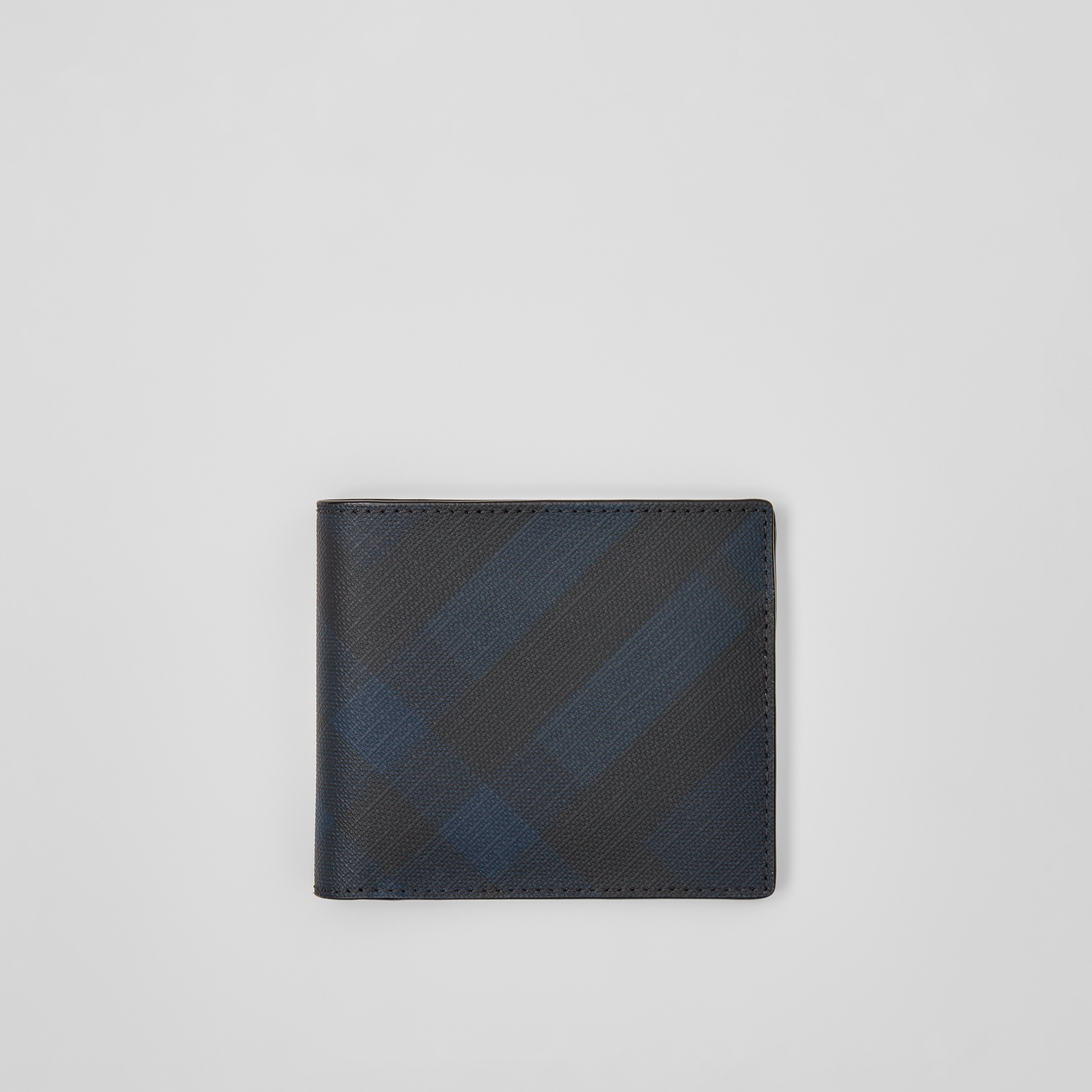 Charcoal Check and Leather Bifold Wallet in Navy - Men | Burberry® Official - 1