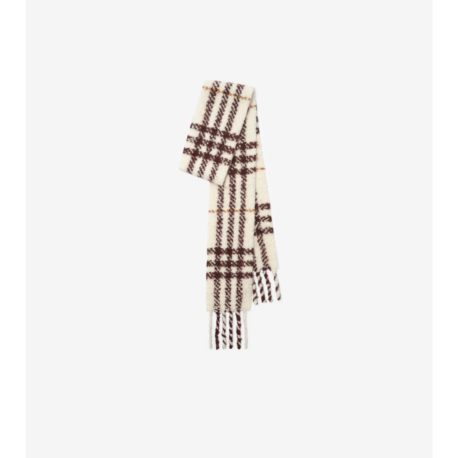 Narrow Check Alpaca Wool Blend Bouclé Scarf