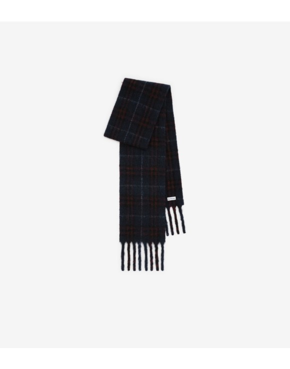 Narrow Check Alpaca Wool Blend Scarf