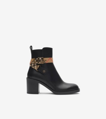 Leather Huntley Heel Boots in Black - Women | Burberry® Official