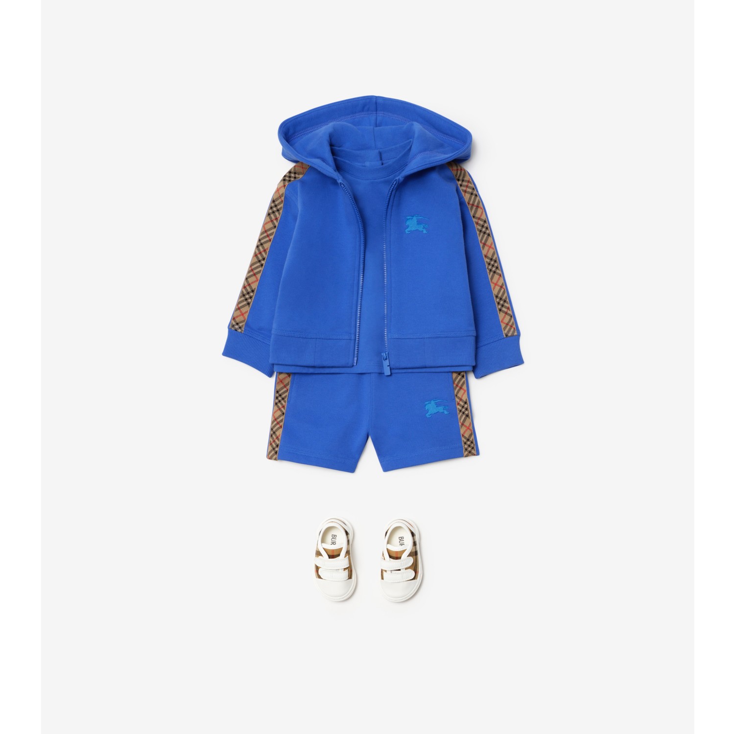 Check Trim Cotton Zip Hoodie in Hyacinth blue | Burberry® Official