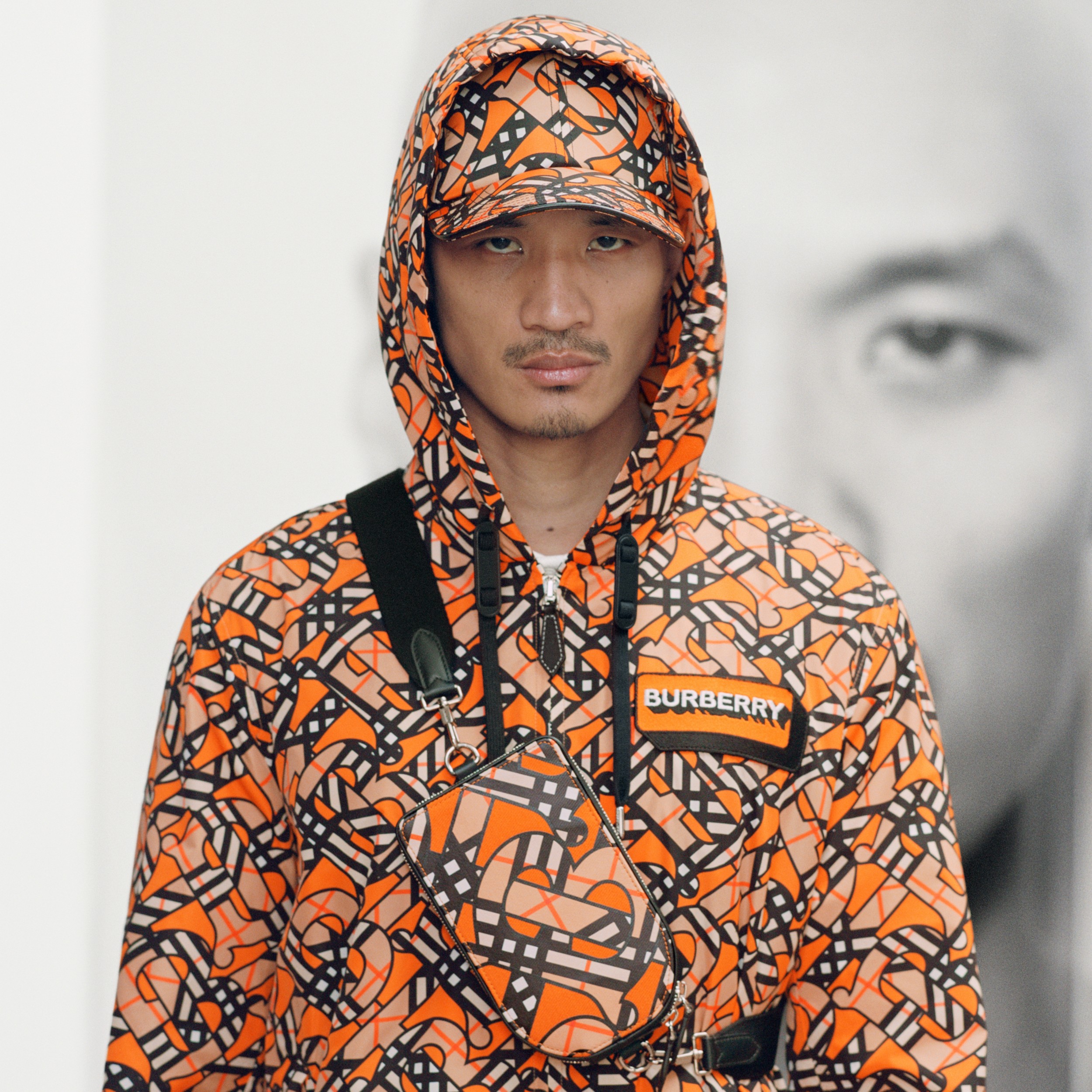 Monogram Print Nylon Hooded Jacket in Bright Orange - Men | Burberry® Official - 2