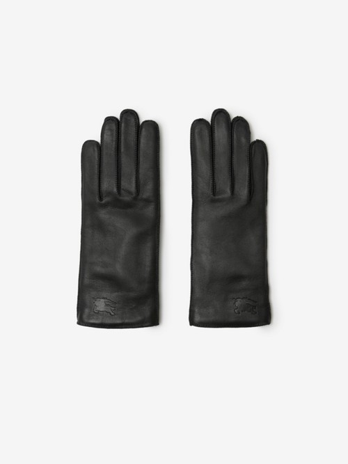 Shop Burberry Ekd Leather Gloves In Black