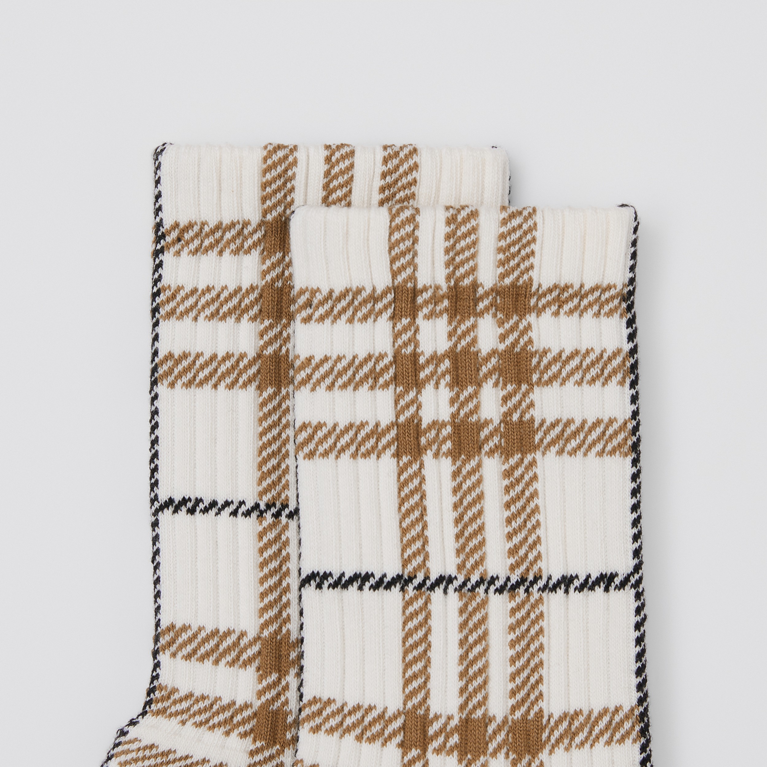 Check Technical Stretch Cotton Jacquard Socks in Frosted Vanilla | Burberry® Official - 2