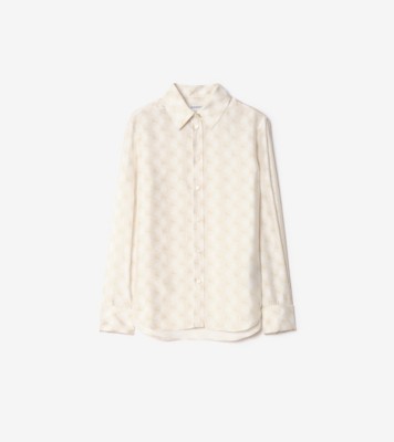 Classic Fit Knight Checkerboard Silk Shirt in Chalk white - Women | Burberry® Official