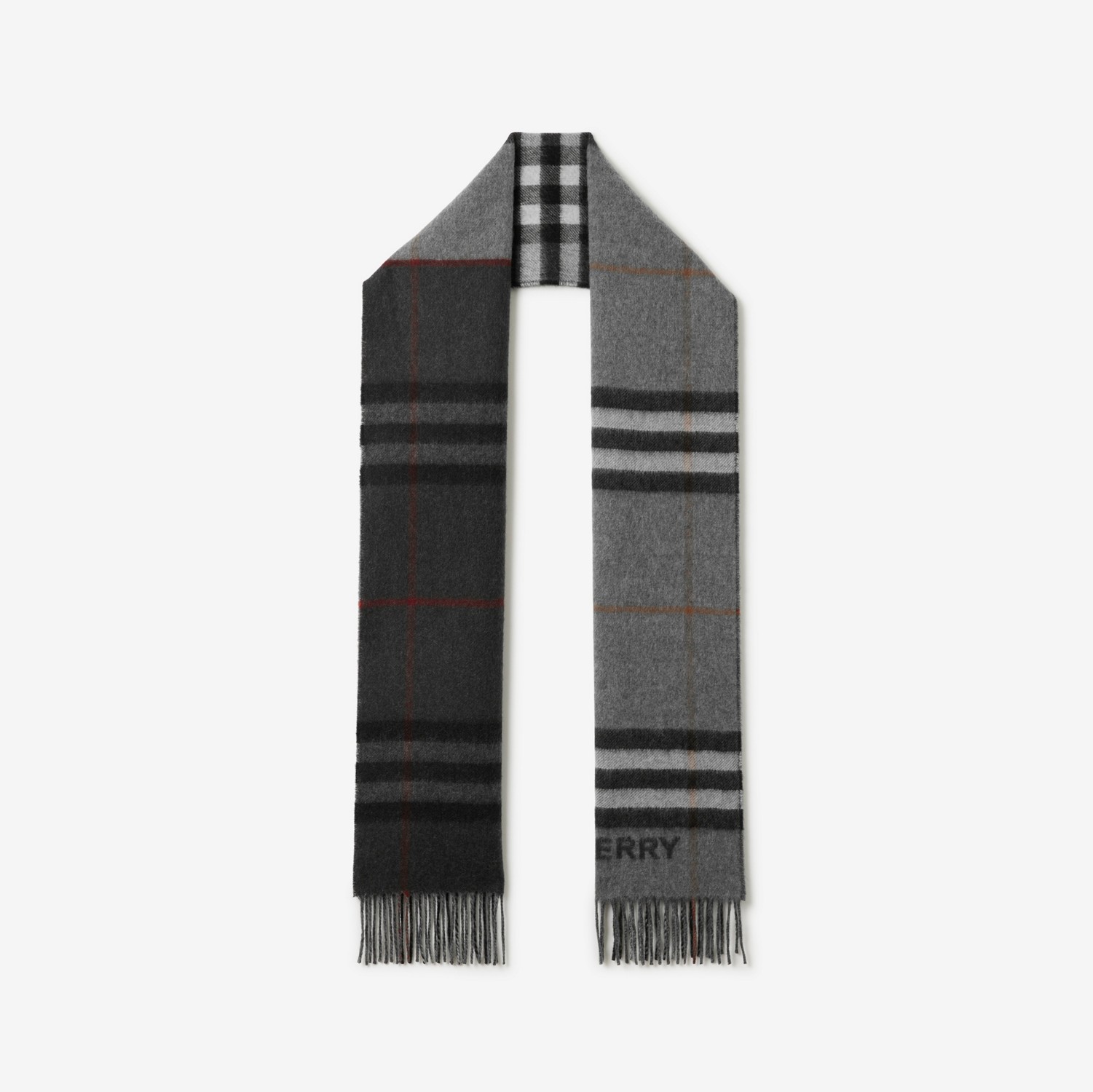 对比感格纹羊绒围巾 (灰色 / 炭色) | Burberry® 博柏利官网