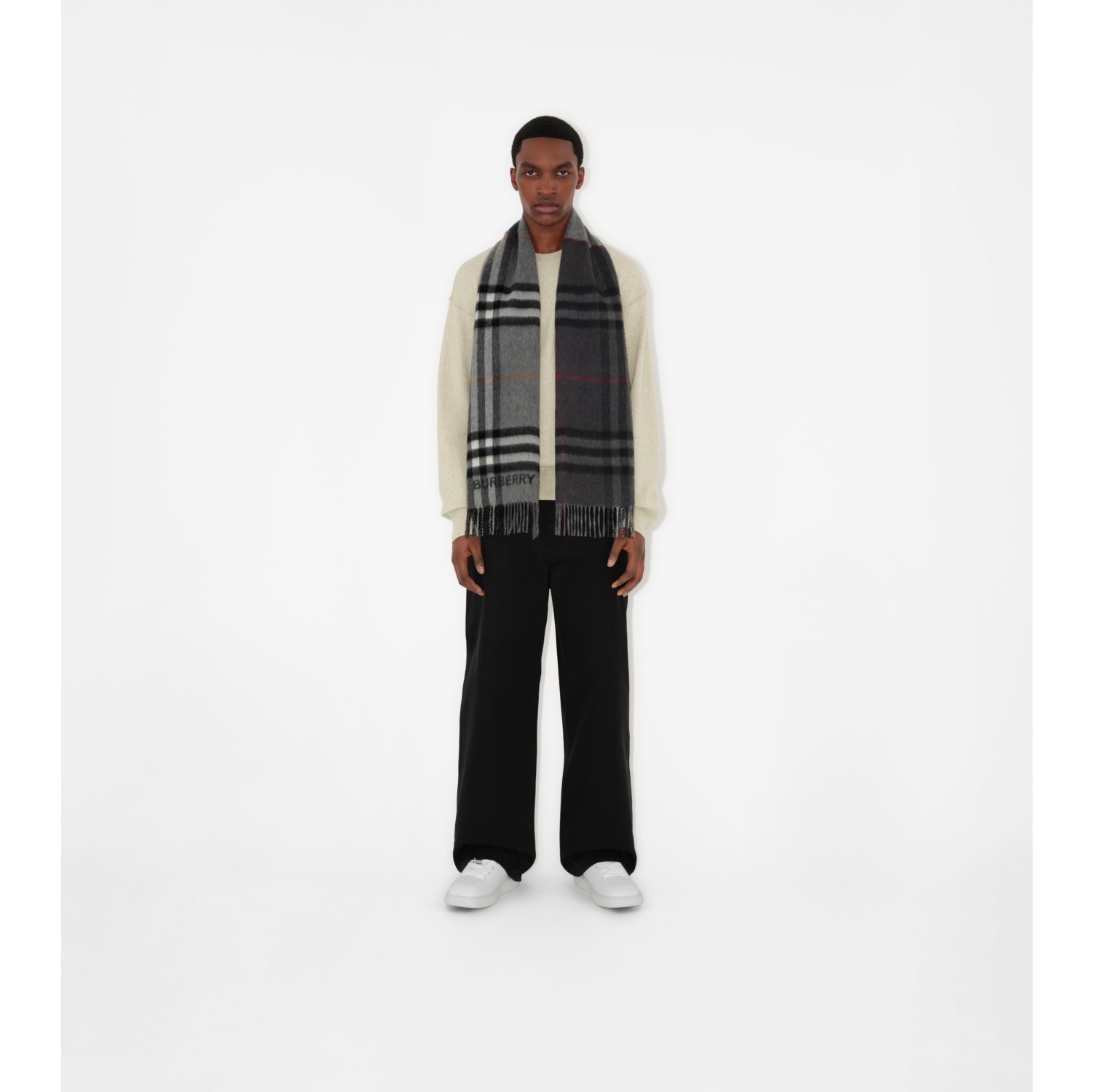 Contrast Check Cashmere Scarf