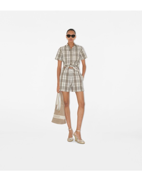 Cropped Check Cotton Shirt