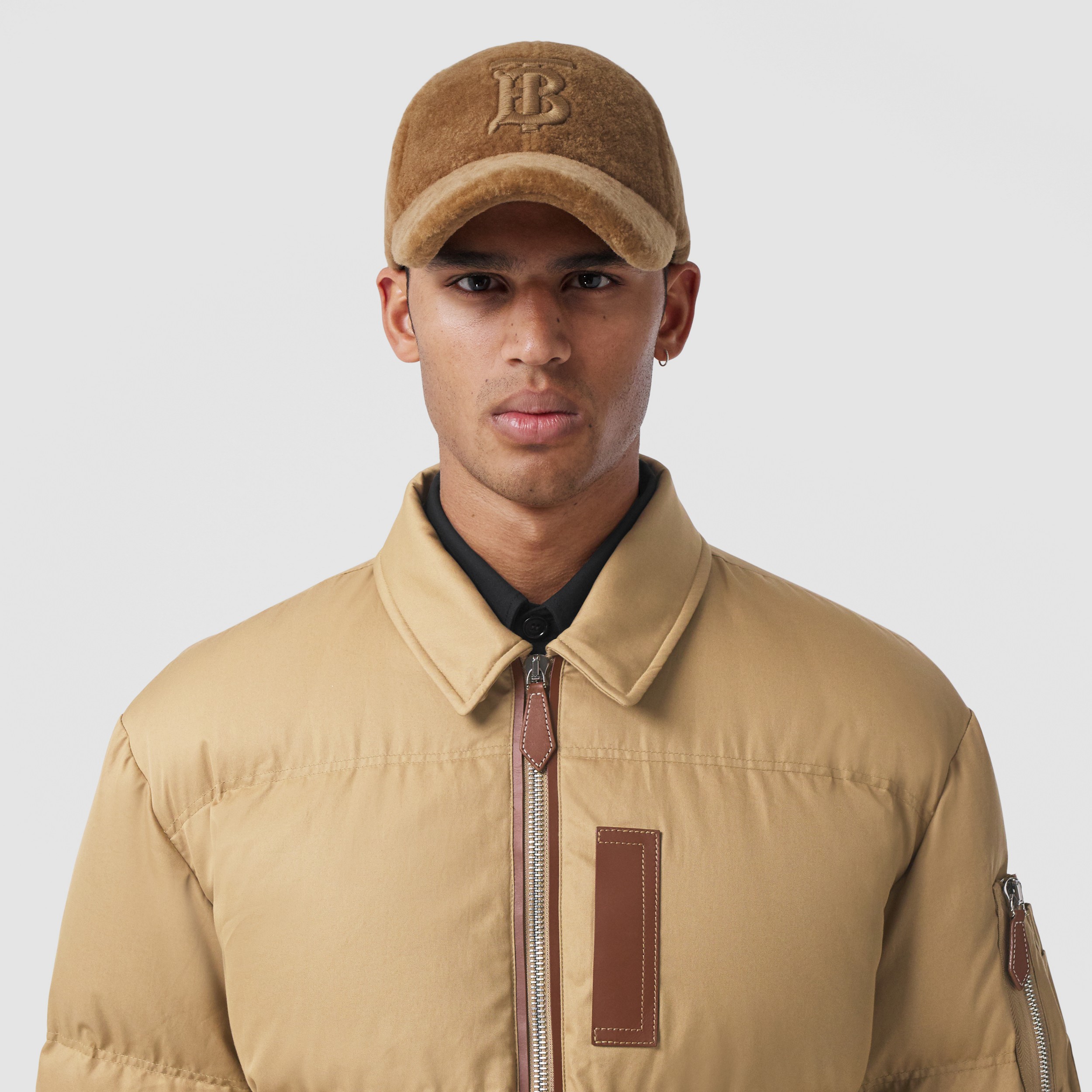 Shearling Collar Cotton Gabardine Puffer Jacket in Toasted Walnut - Men | Burberry® Official - 2