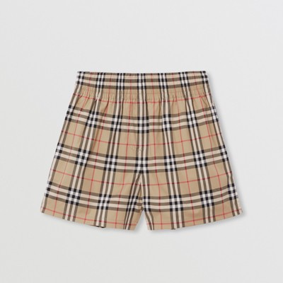 Side Stripe Vintage Check Stretch Cotton Shorts in Archive Beige 