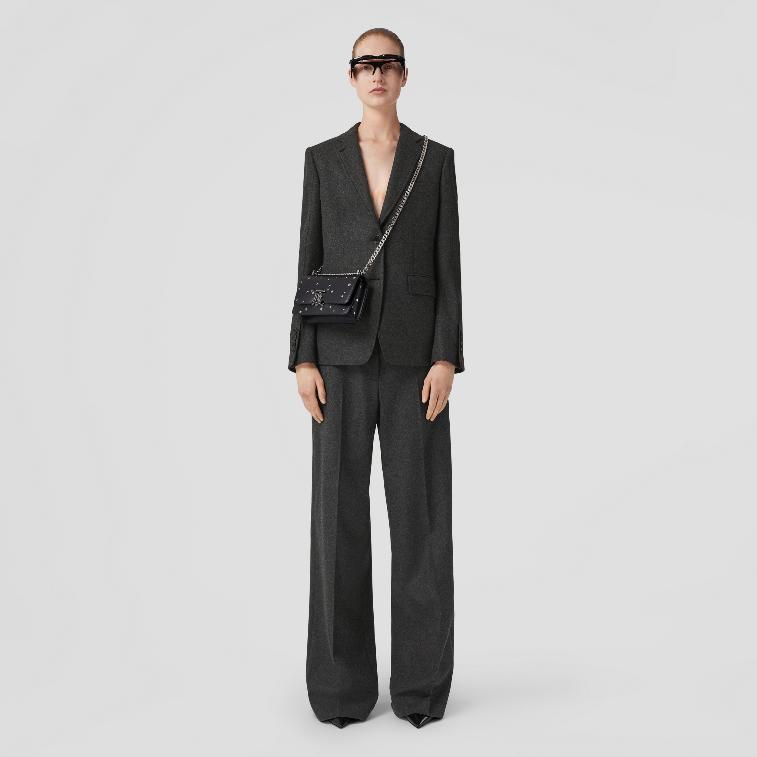 Wool Wide-leg Trousers in Dark Grey Melange - Women | Burberry® Official
