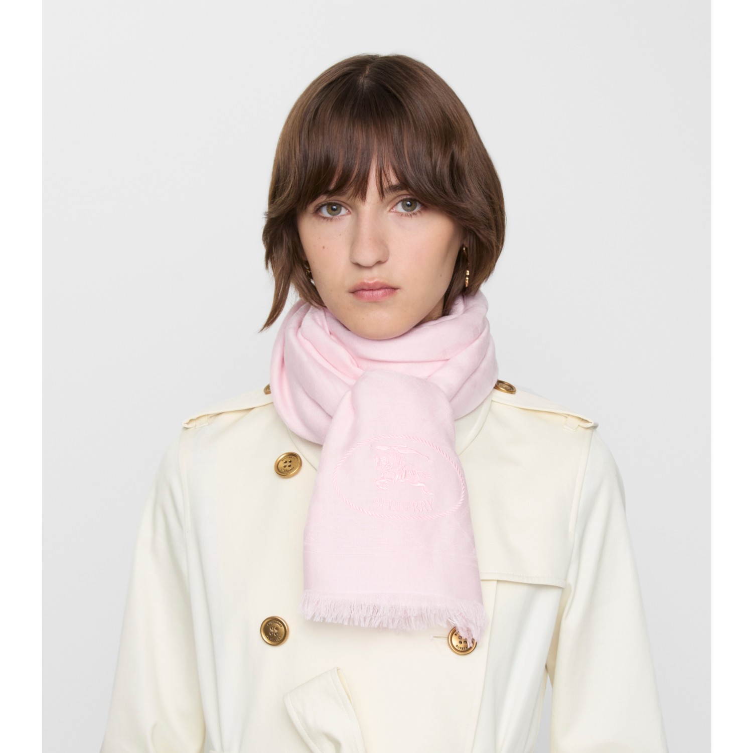 Wide Check Wool Silk Scarf