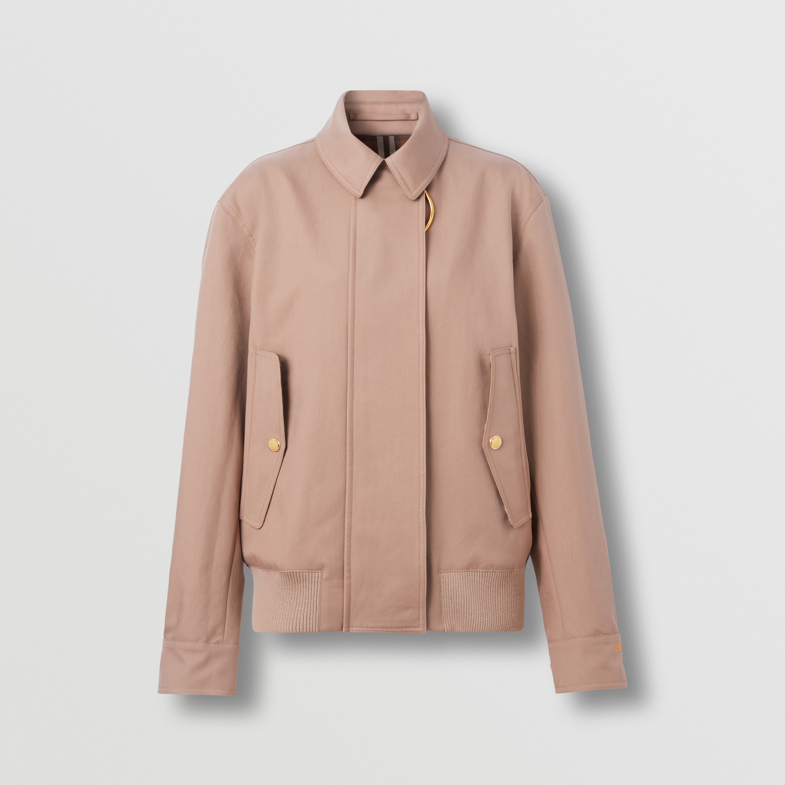 Zip Pull Detail Cotton Gabardine Harrington Jacket in Warm Fawn - Women | Burberry® Official - 4
