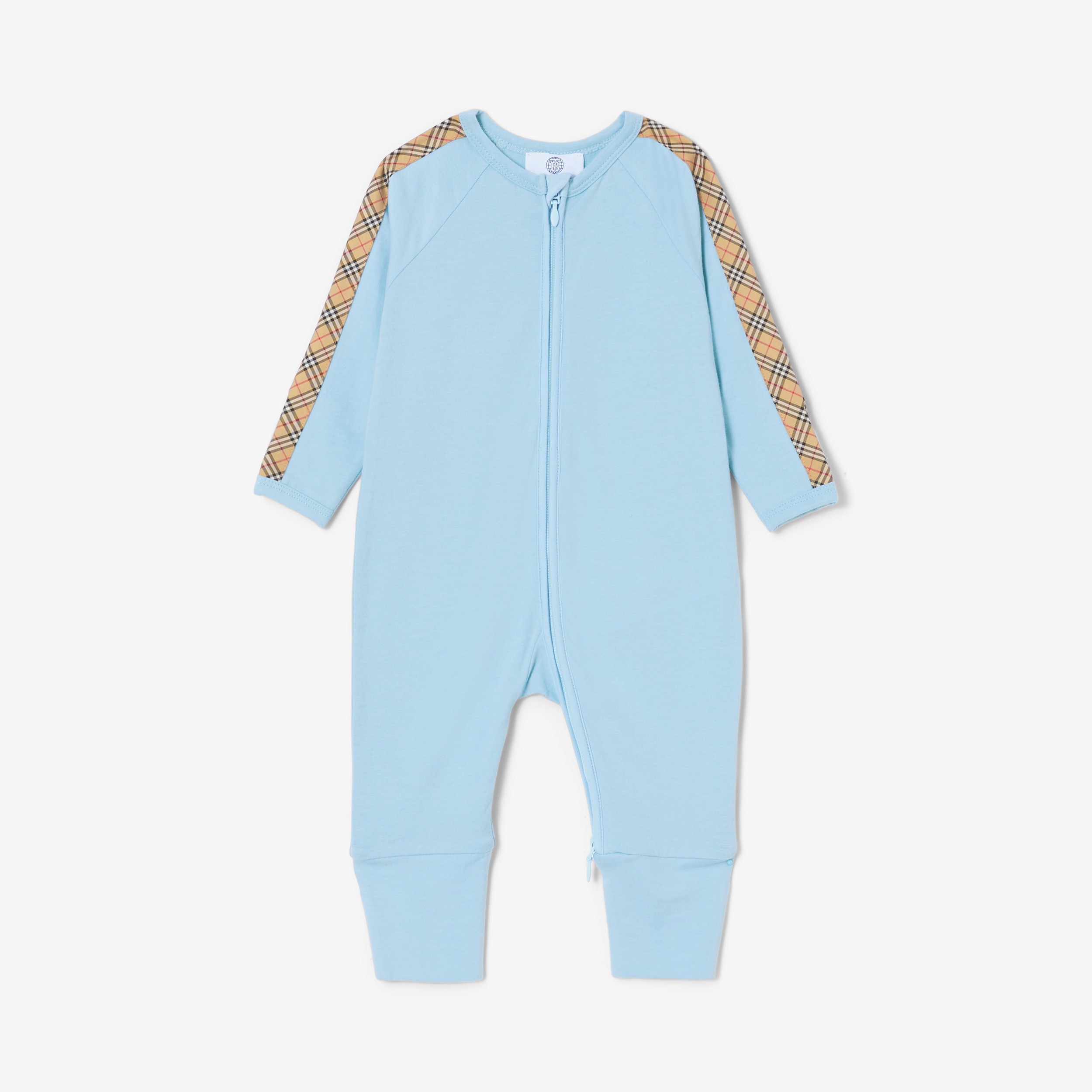 Coffret cadeau trois pièces pour bébé en coton avec check (Bleu Poudré) - Enfant | Site officiel Burberry® - 2