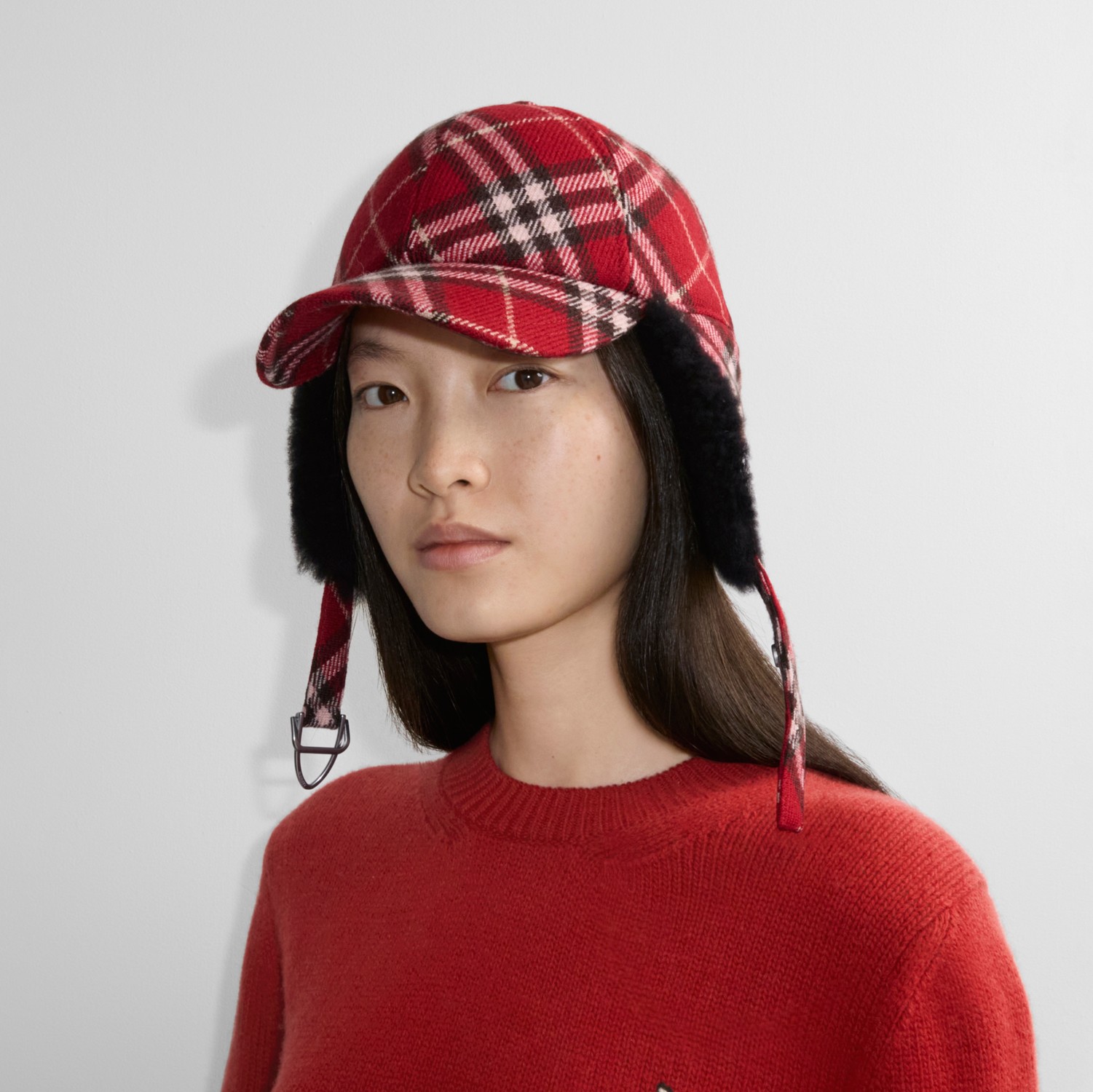 Check Wool Trapper Cap in Geranium - Men | Burberry® Official Check Wool Trapper Cap in Geranium - Men | Burberry® Official