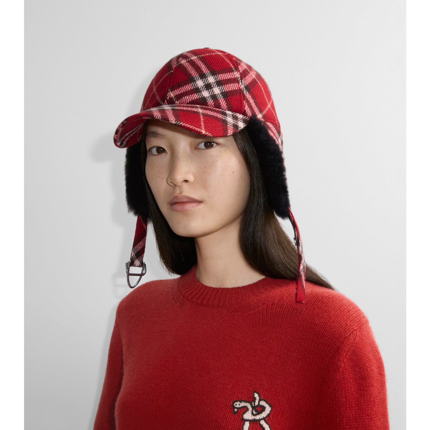 Check Wool Trapper Cap