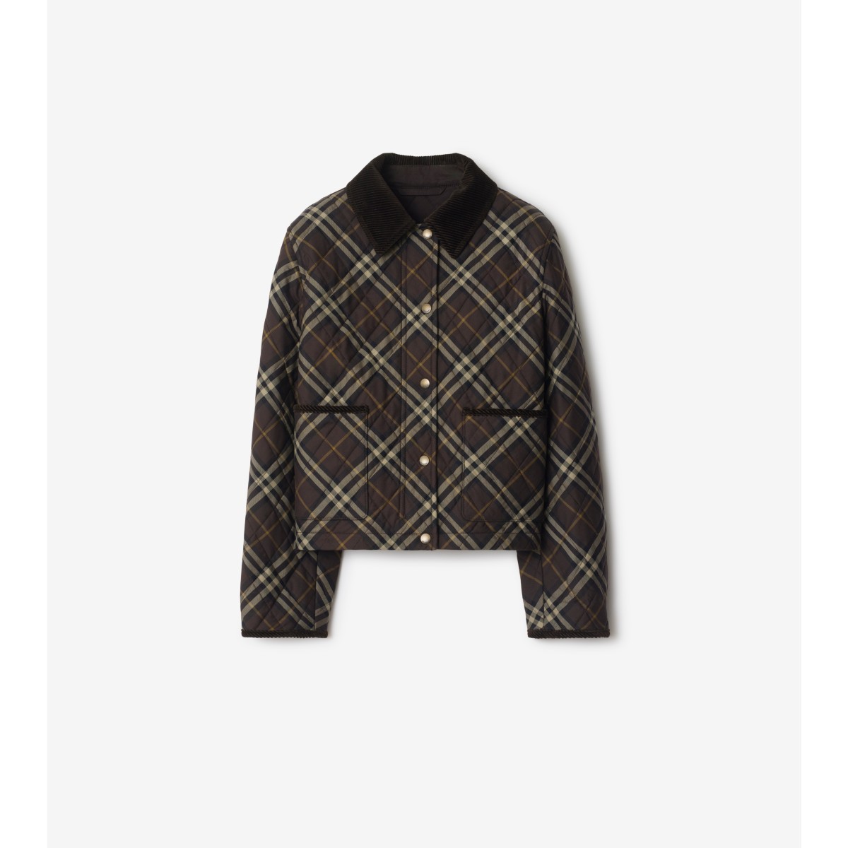  Check Cropped Quilted Cotton Jacket