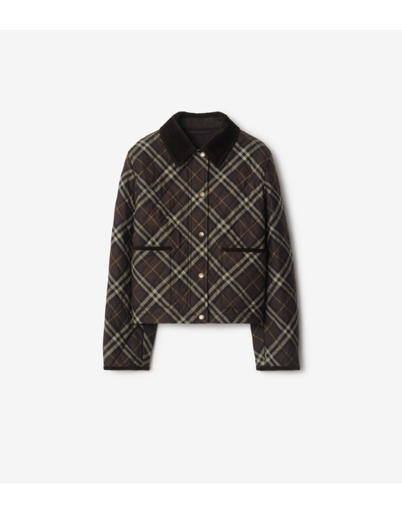 Cropped Check Quilted Cotton Jacket