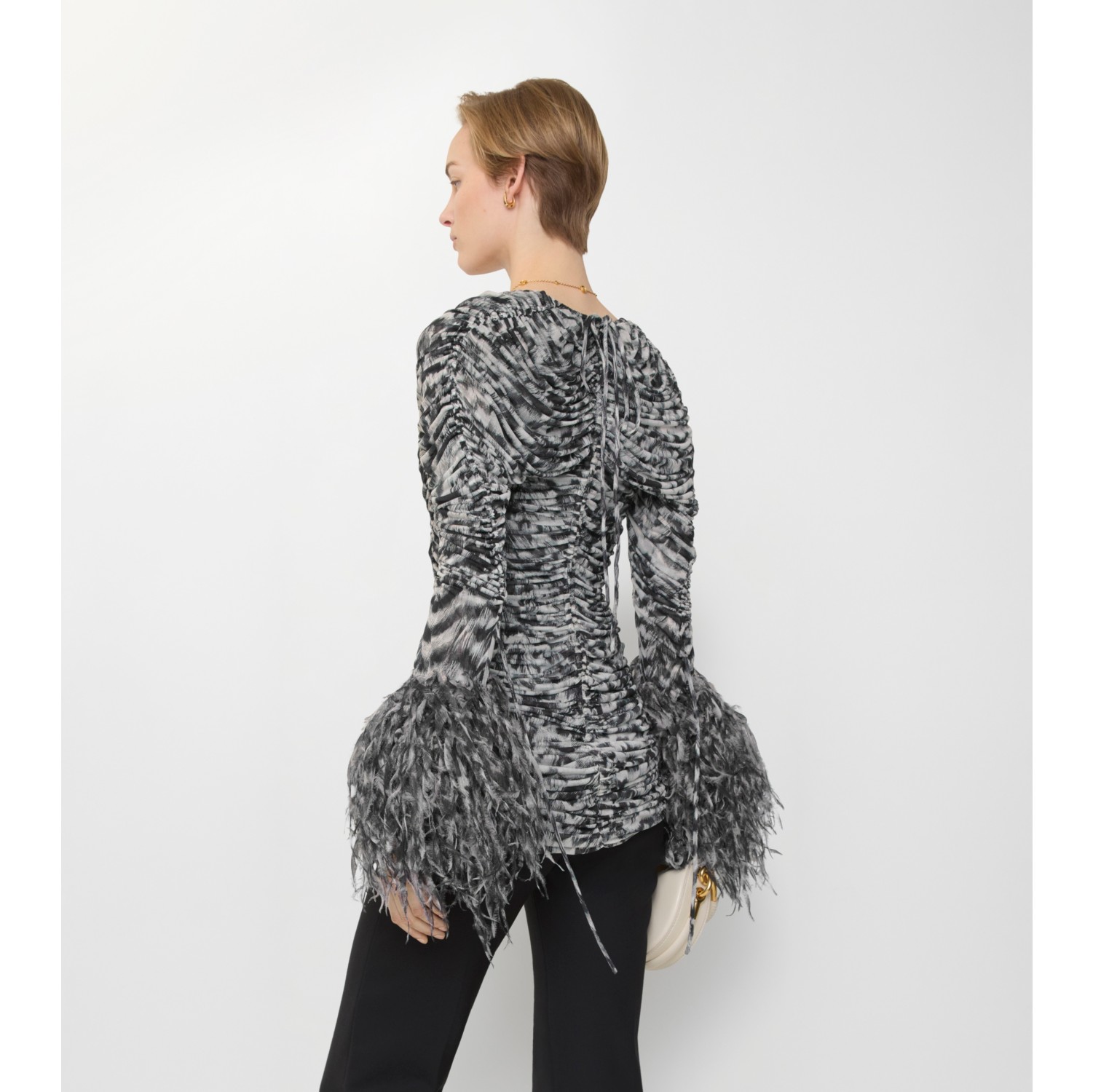 Pheasant Print Viscose Gathered Top in Monochrome - Women | Burberry® Official