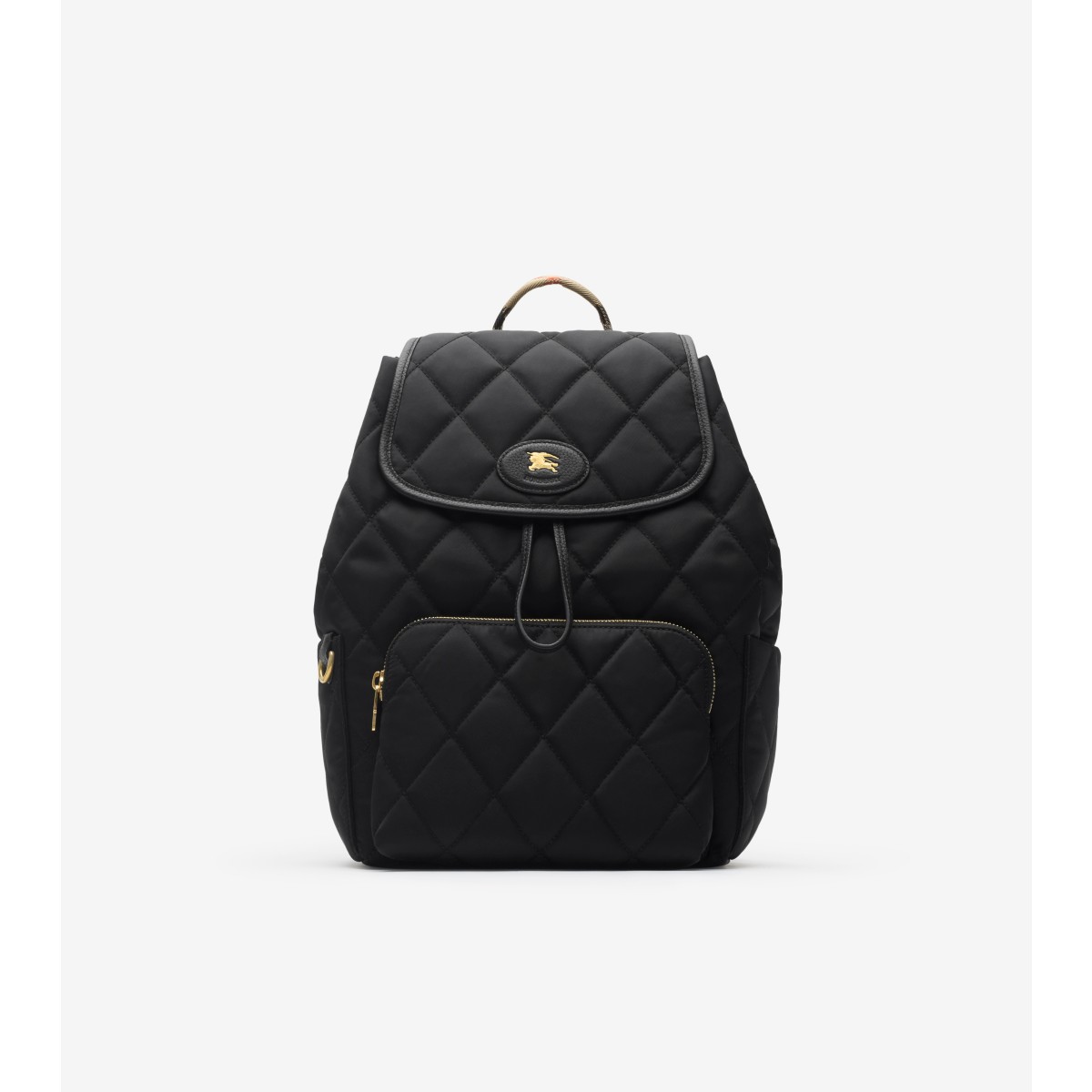 Burberry Womens Black Horseshoe Drawstring Woven Backpack In Black