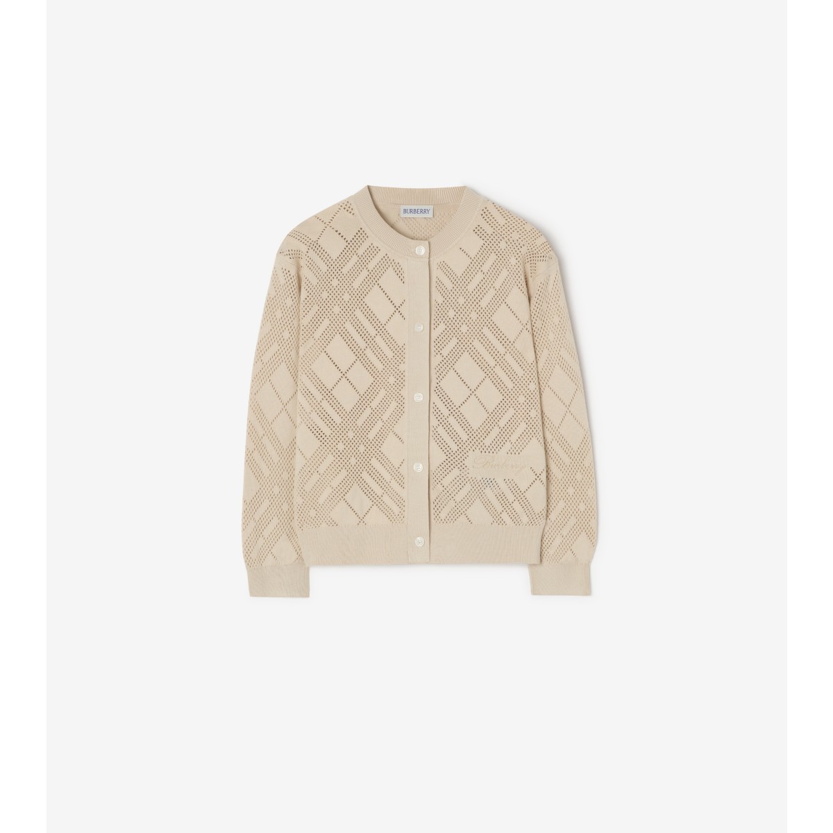  Check Pointelle Knit Cotton Cardigan