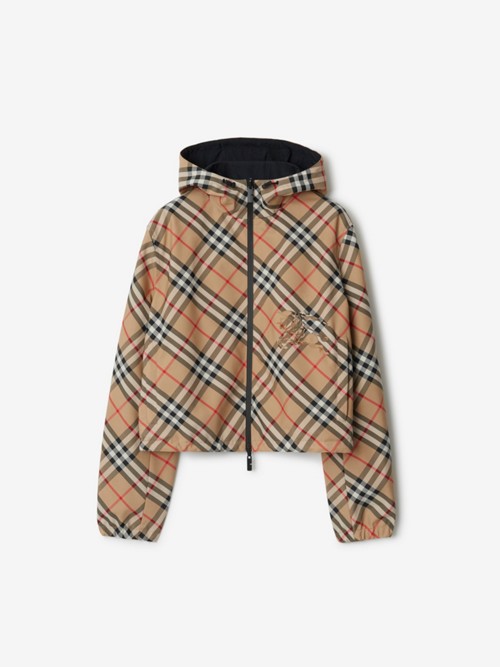 Shop Burberry Cropped Reversible Check Jacket In Sand