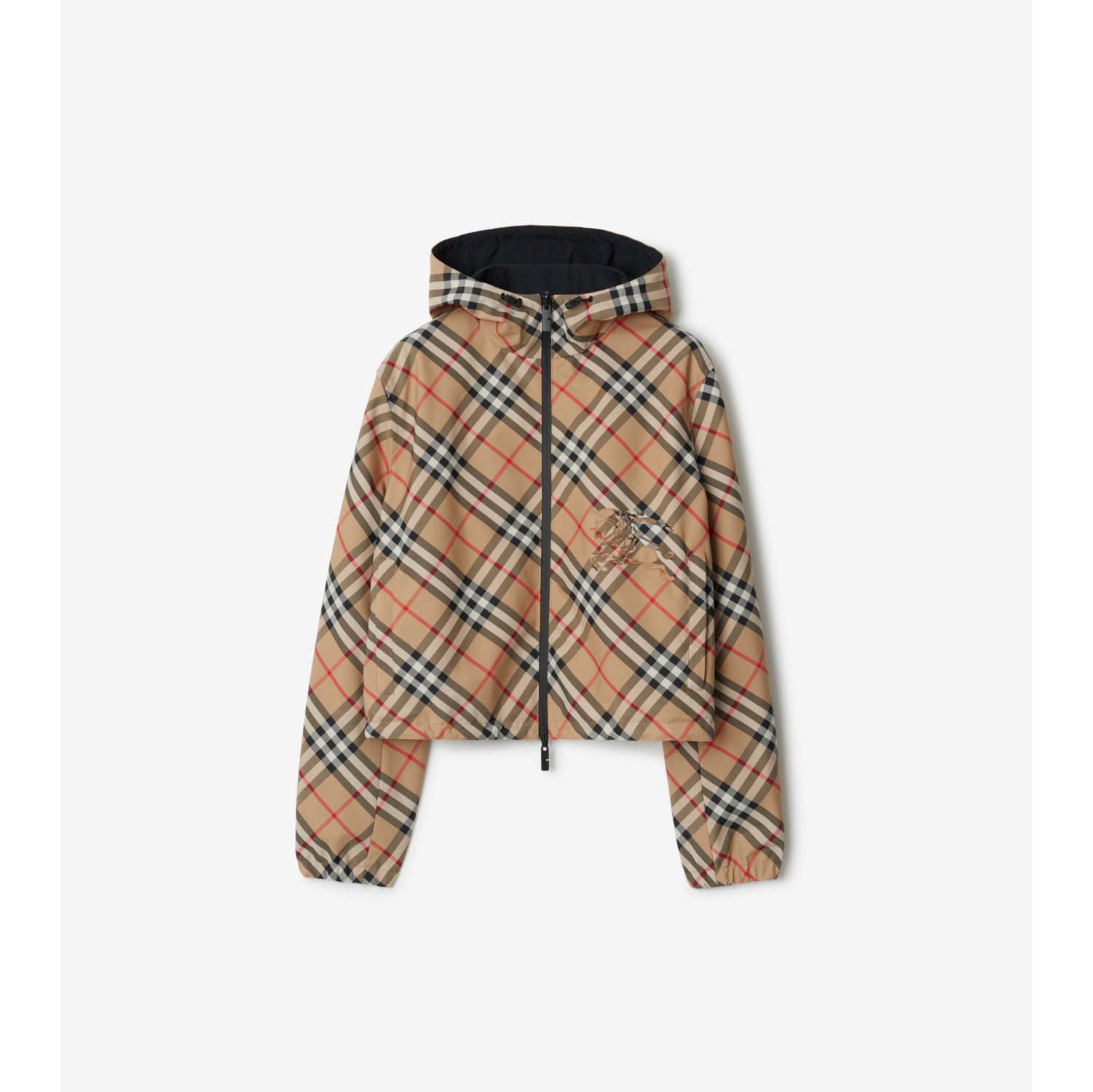 Cropped Reversible Check Jacket in Sand - Women, Nylon | Burberry® Official