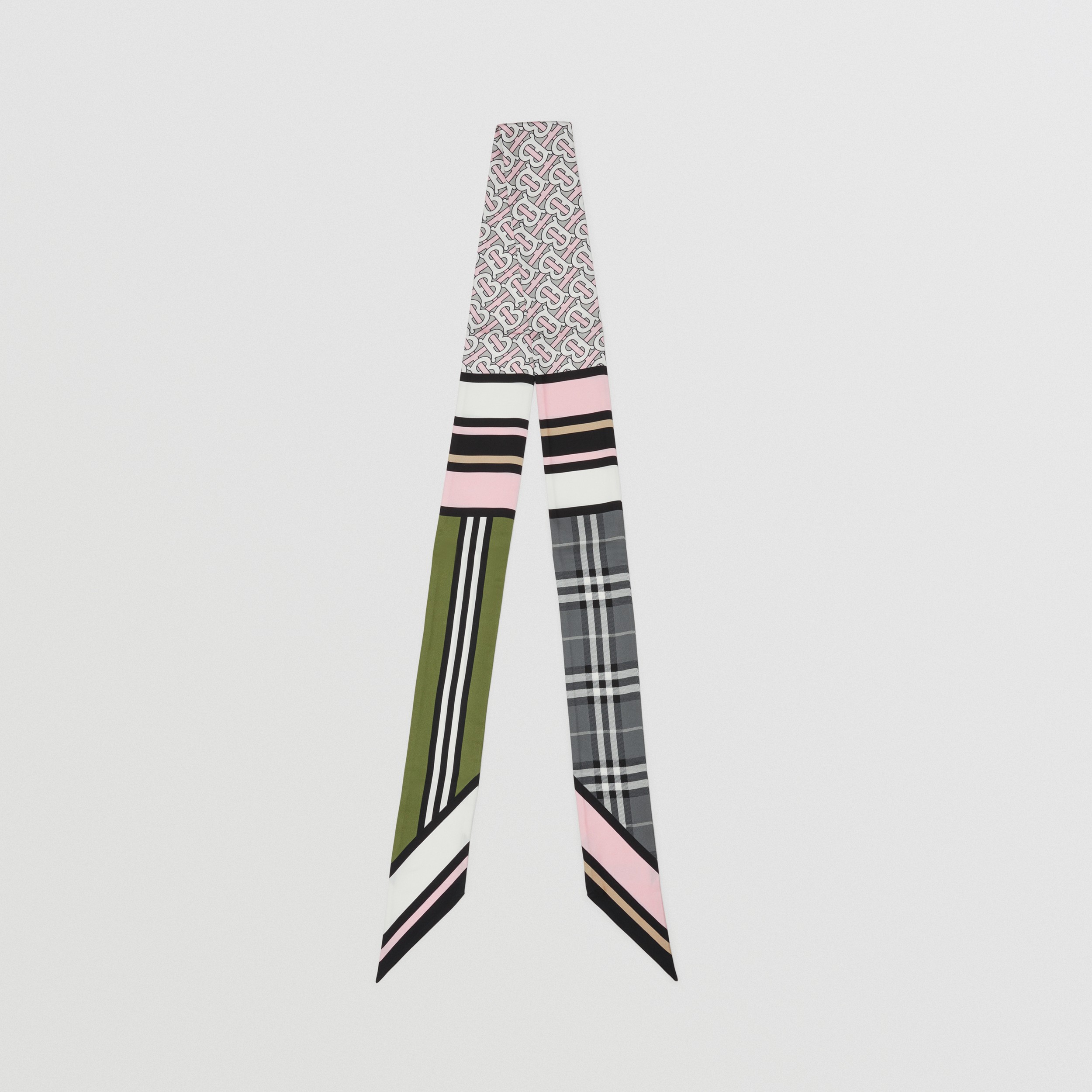 Pañuelo estrecho en seda con collage de motivos (Verde Abeto) | Burberry® oficial - 1