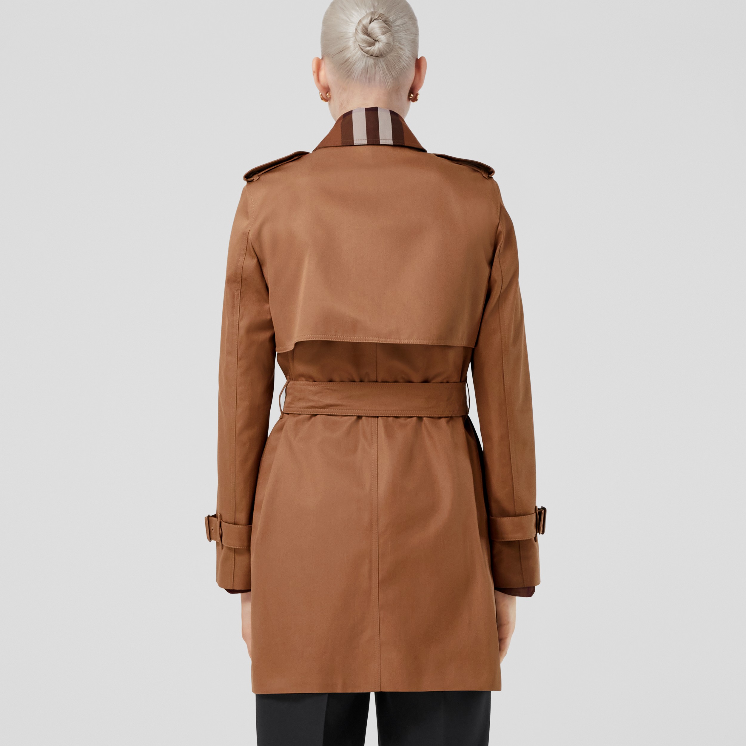 Check Panel Cotton Gabardine Trench Coat in Dusty Caramel - Women | Burberry® Official - 3