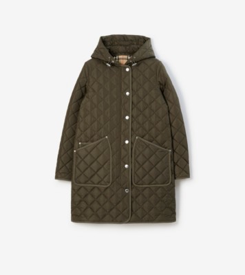 Quilted Nylon Coat in Dark military khaki - Women | Burberry® Official