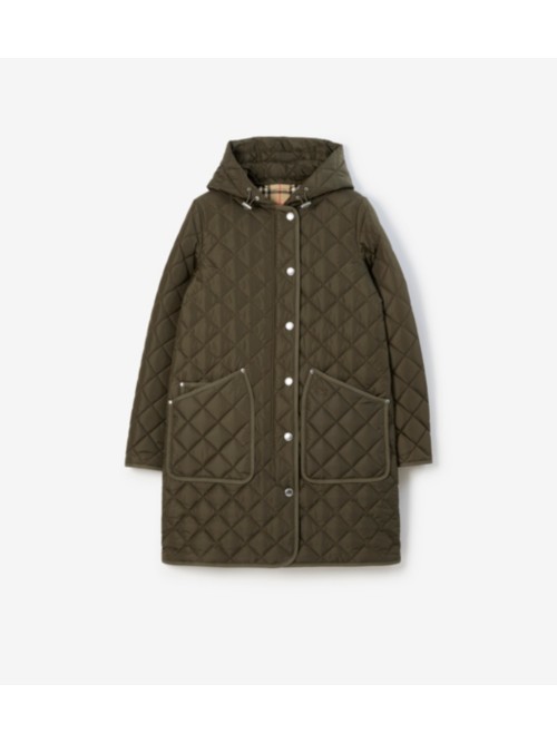Burberry Roxby Quilted Hooded Coat In Dark Military Khaki