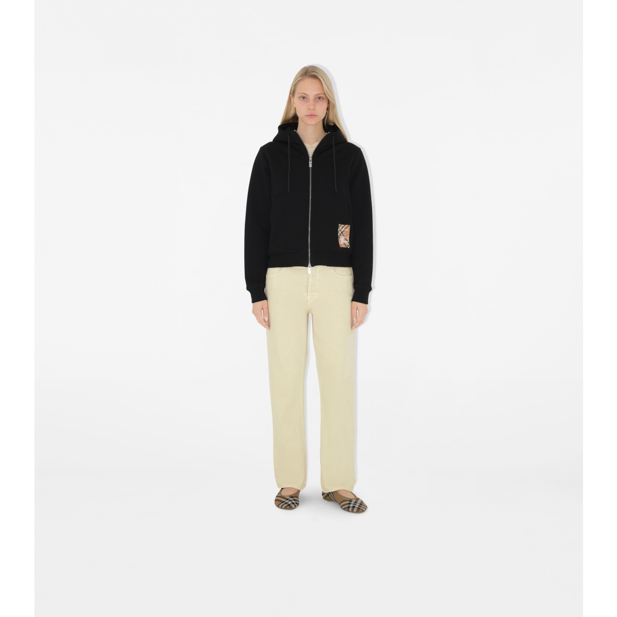  Check Label Cotton Zip Hoodie