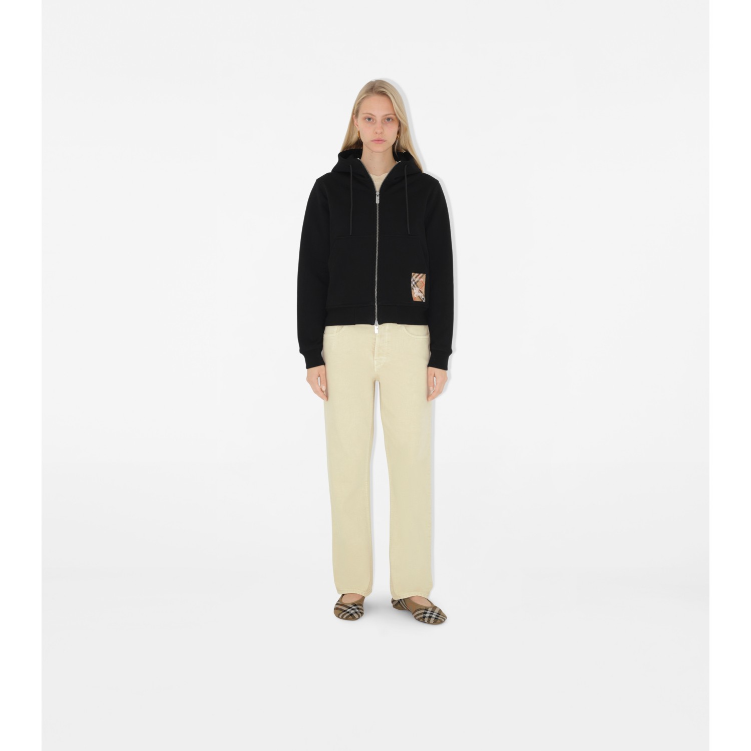 Check Label Cotton Zip Hoodie - thumbnail 2