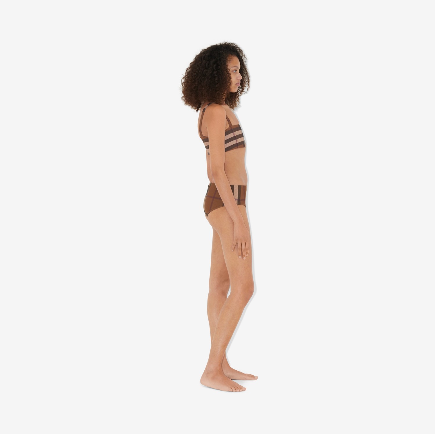 Check Stretch Nylon Square Neck Bikini in Birch Brown - Women | Burberry® Official