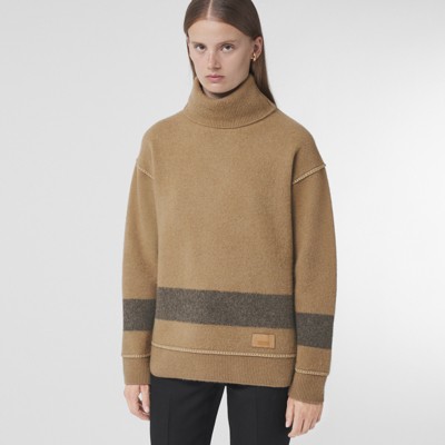 camel cashmere roll neck jumper