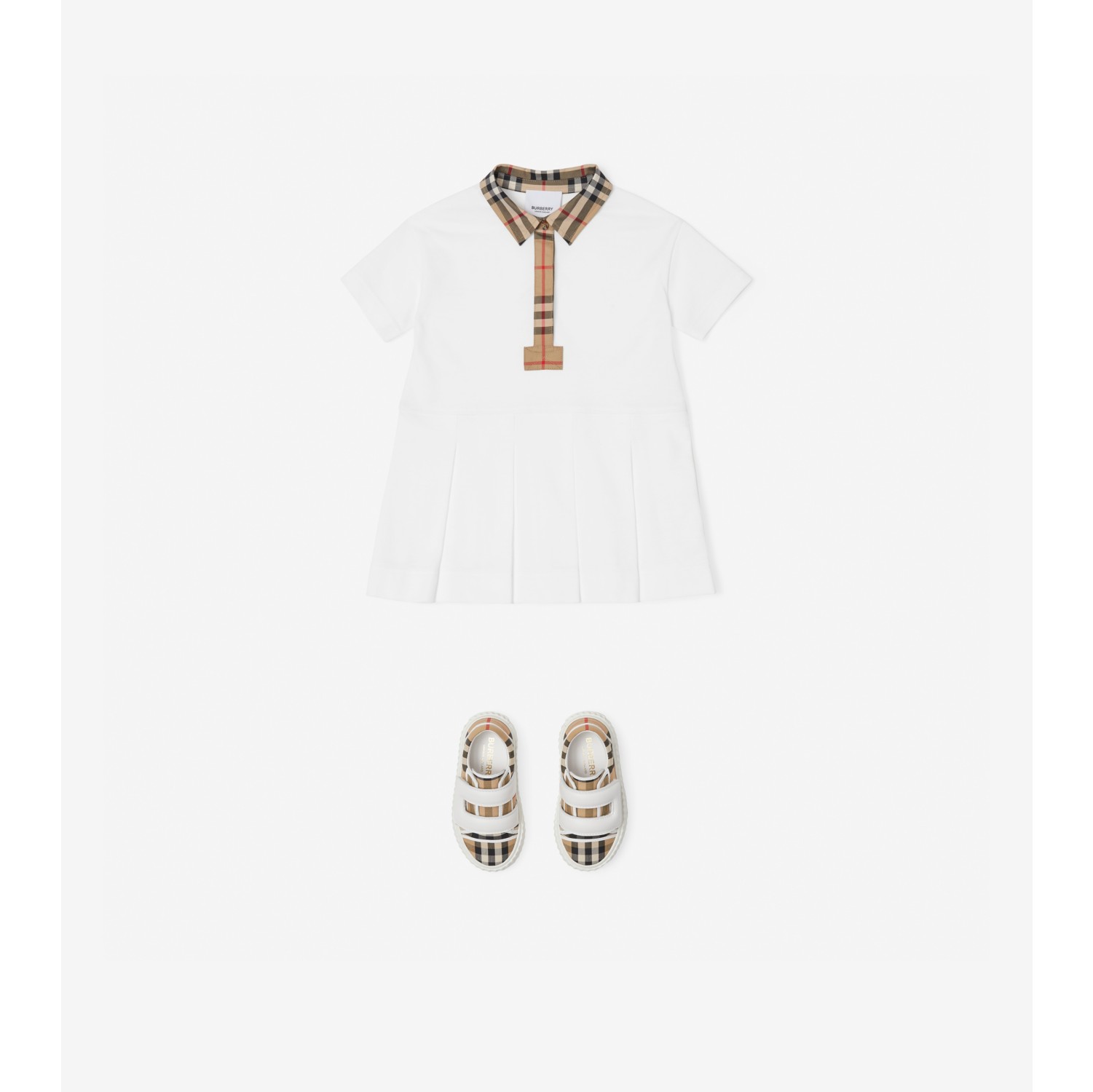 Vintage Check Trim Cotton Piqué Polo Shirt Dress in White | Burberry ...