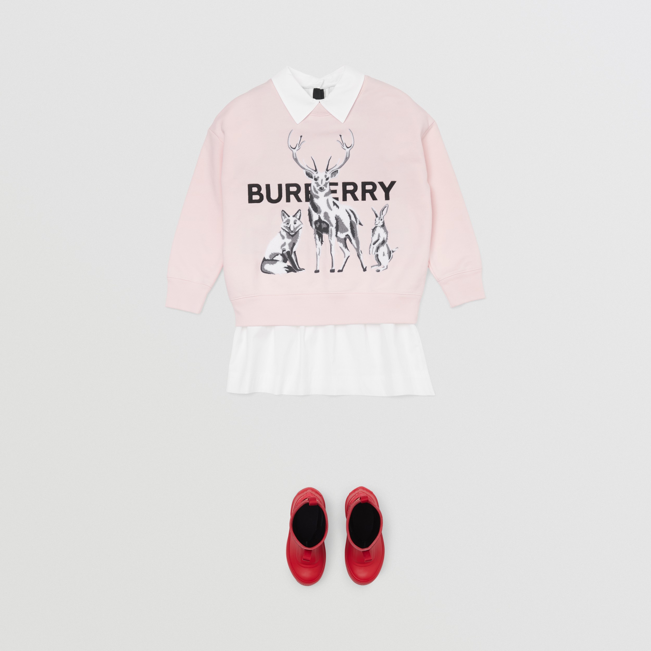 Suéter de algodão com estampa do Reino Animal bordada (Rosa Glacial) - Crianças | Burberry® oficial - 3