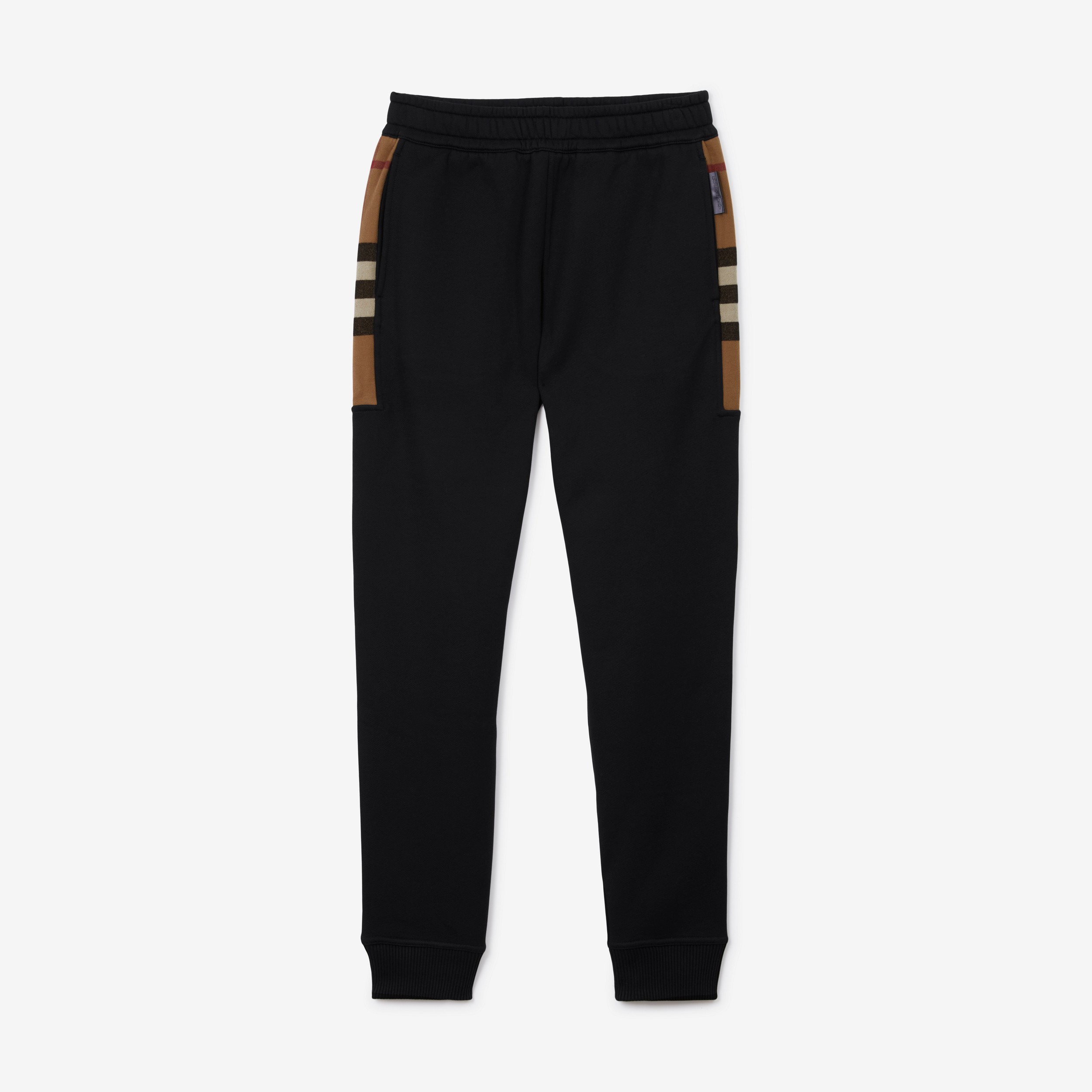 Check Panel Cotton Blend Jogging Pants in Black/birch Brown 