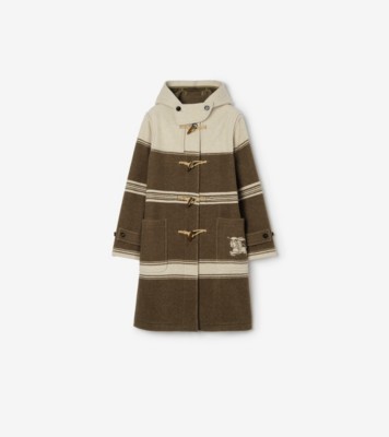 ストライプ ウールコットンブレンド ダッフルコート (スカウトグリーン