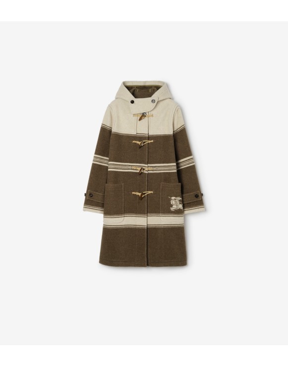 Striped Wool Cotton Blend Duffle Coat