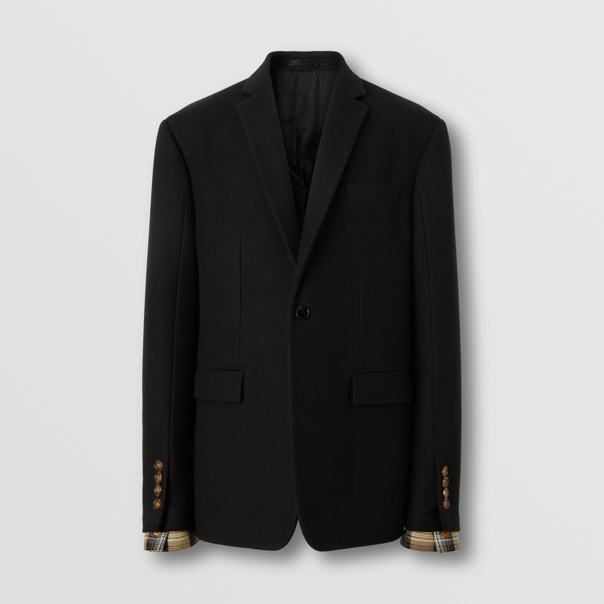 Check Trim Wool Tailored Jacket in Black - Men | Burberry® Official - 4